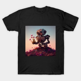 Cute robot picking up a flowers for her wife v1 T-Shirt